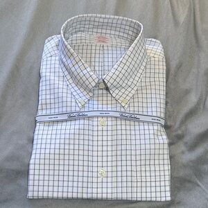 Brooks Brothers Men's White and Blue Grid Shirt